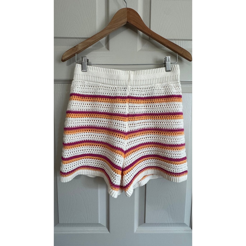 Old Navy Crochet Shorts Womens S White Orange Striped Knit Boho Beach Coastal